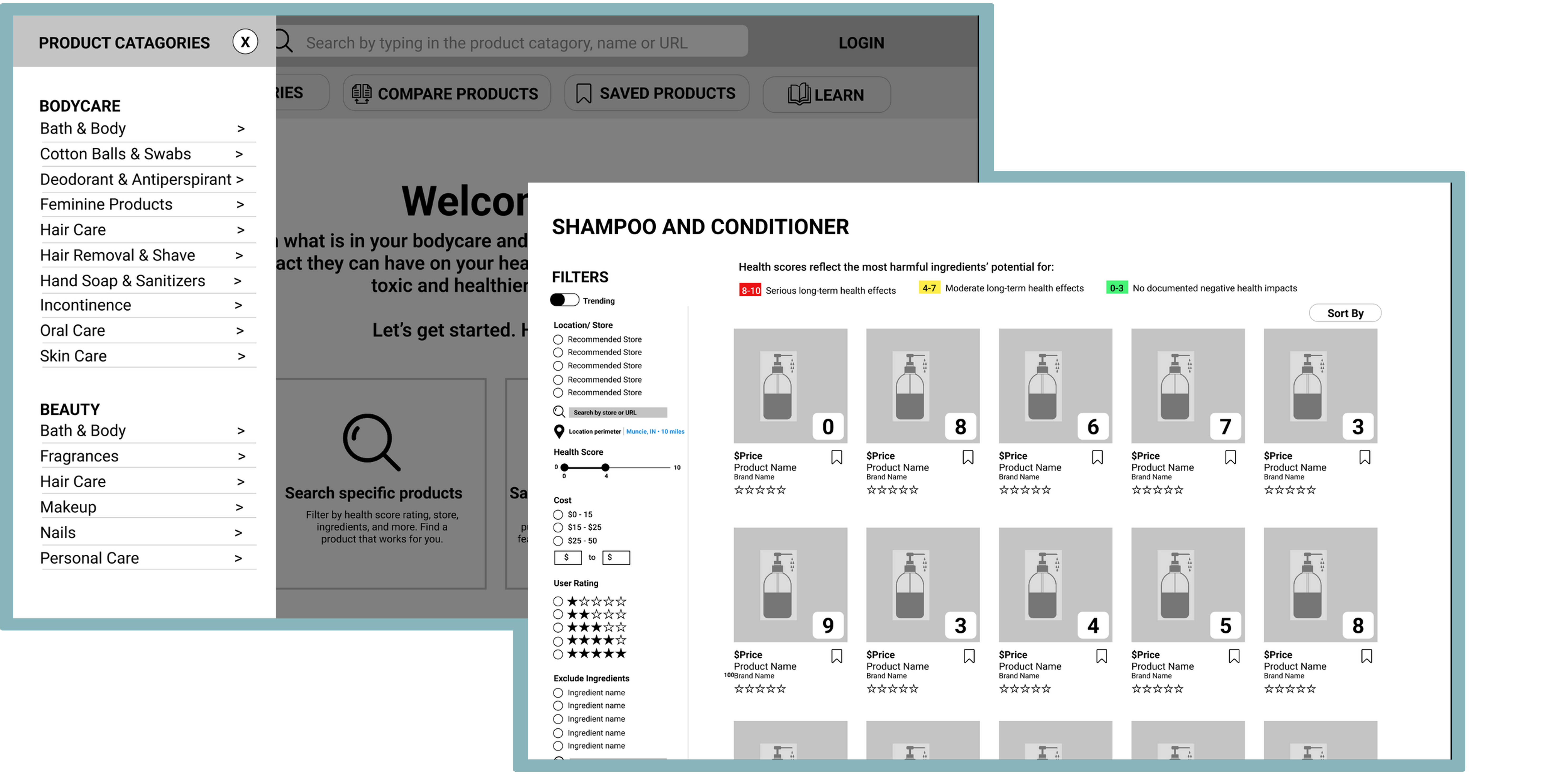 Prototype of the filtering capabilities of a health website